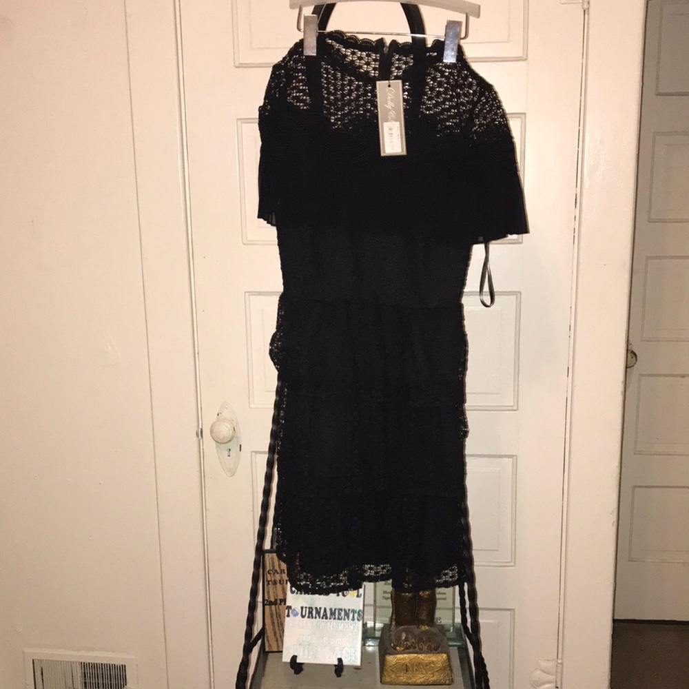 Black lace ruffle dress